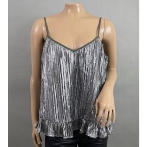 Anthropologie Top Women 12 Petite Amelie Cami Tank Silver Gray Sequin Peplum $98